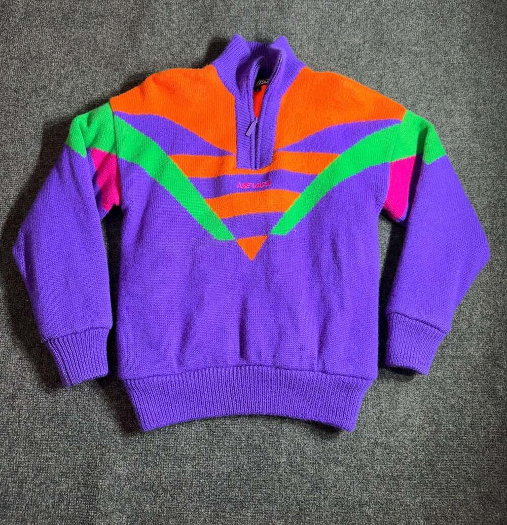 Vintage Nevica 90s Neon Colorblock 1/4 Zip Wool Ski Sweater Size S